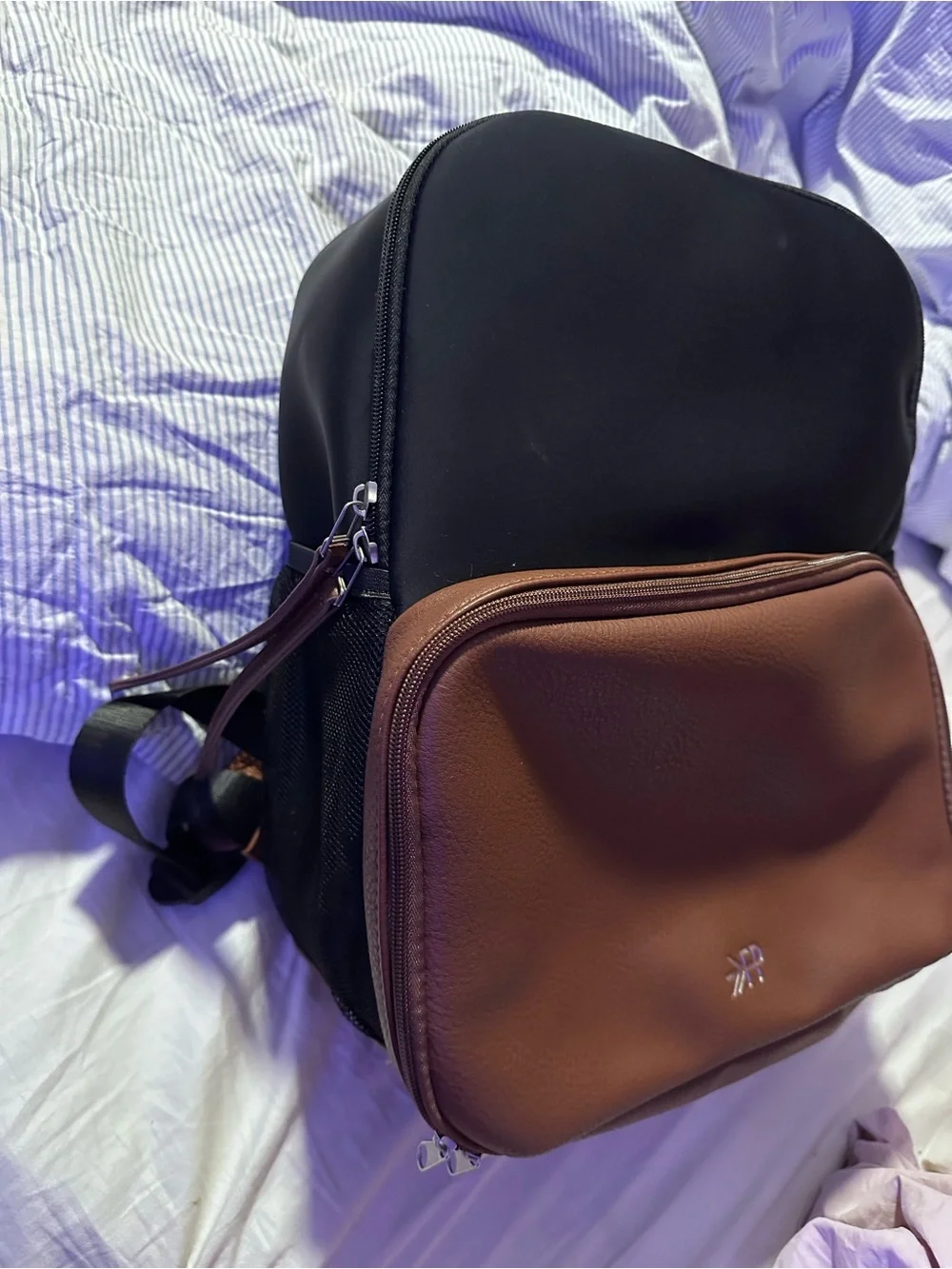 BRAND NEW Freshly Picked Black and Brown diaper bag Backpack with Front Pouch